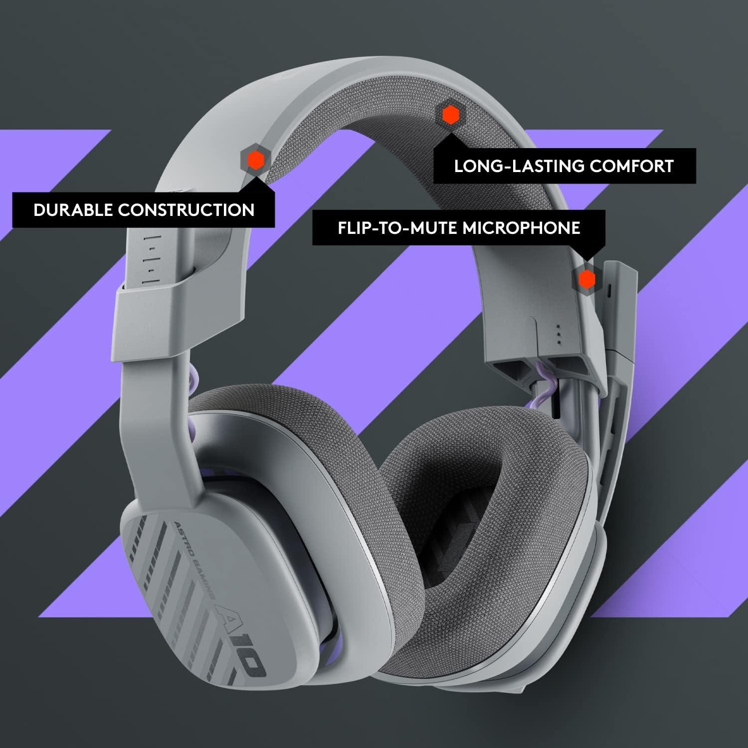imageLogitech G Astro A10 Gen 2 CrossPlatform Wired Gaming Headset for PlayStation 54 Xbox SX Nintendo Switch PC 35mm Headphone Jack 32mm Drivers FliptoMute Mic OverEar  LilacGrey