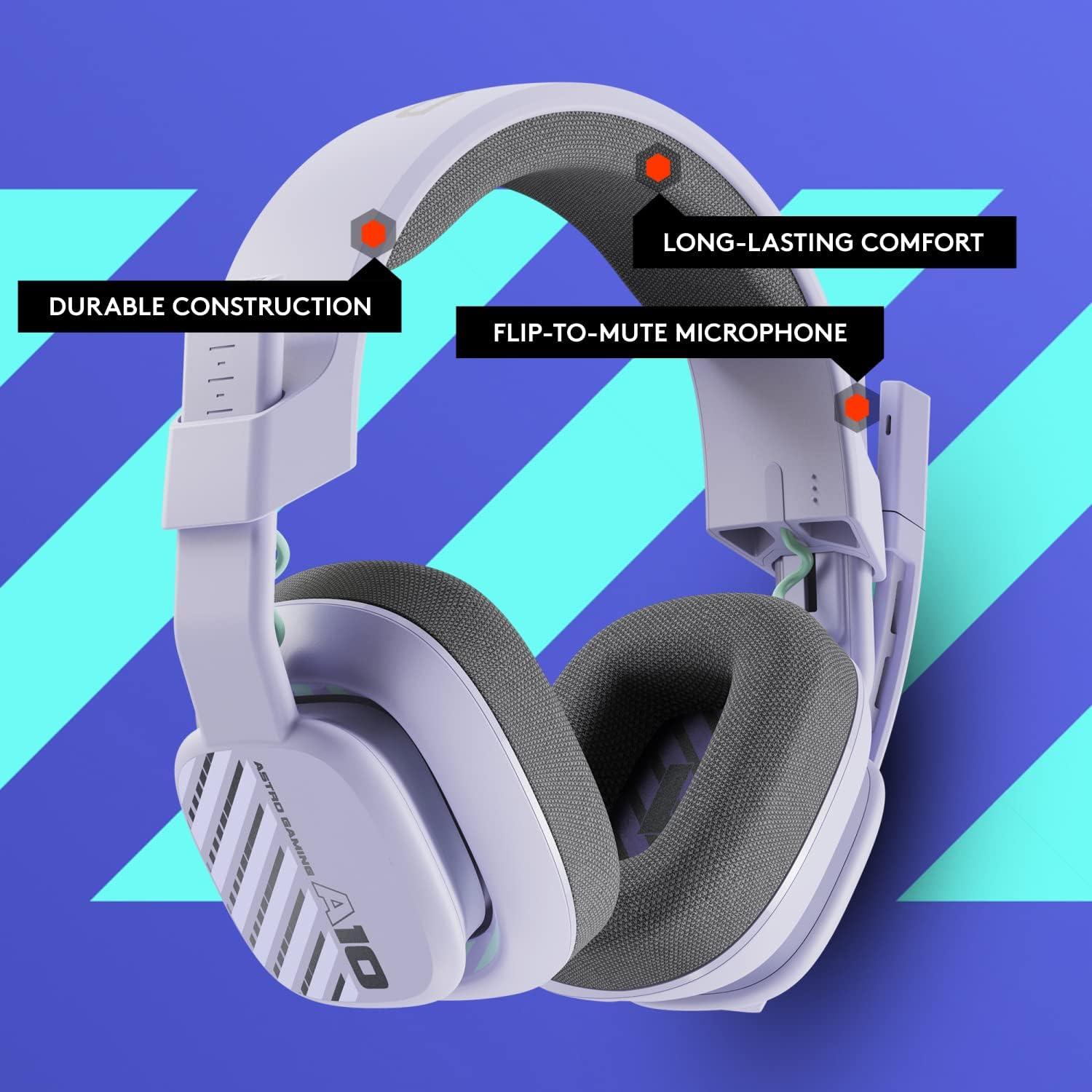 imageLogitech G Astro A10 Gen 2 CrossPlatform Wired Gaming Headset for PlayStation 54 Xbox SX Nintendo Switch PC 35mm Headphone Jack 32mm Drivers FliptoMute Mic OverEar  LilacLilac