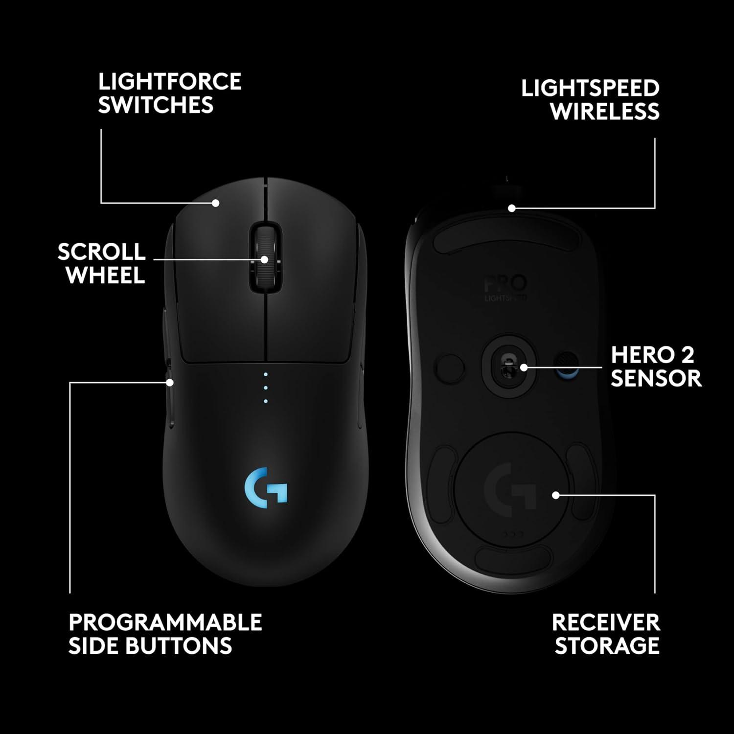 imageLogitech G PRO 2 Lightspeed Wireless Gaming Mouse Right or LeftHanded Mouse with up to 4 Customizable and Switchable Magnetic Side Buttons 44K DPI Sensor USBC Charging for PCMac  BlackBlack