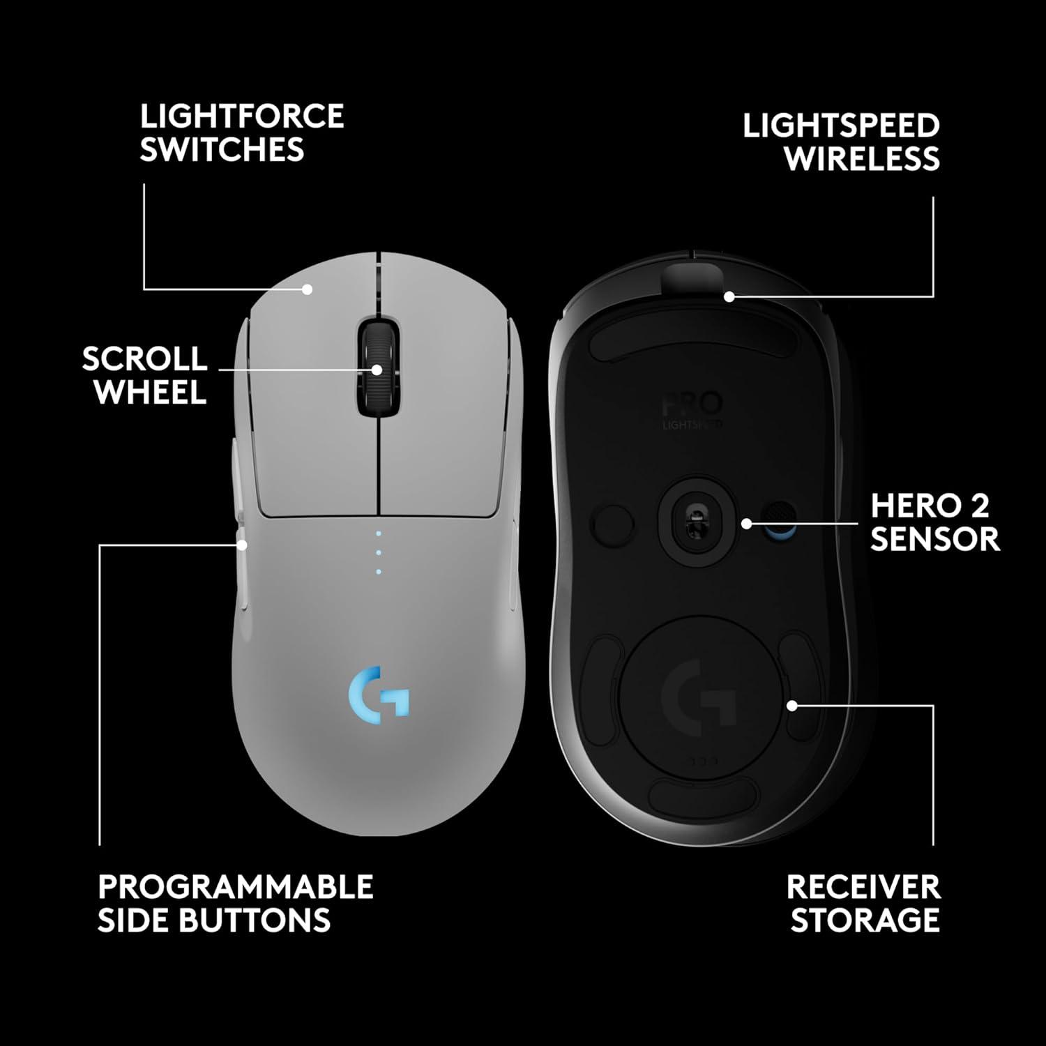 imageLogitech G PRO 2 Lightspeed Wireless Gaming Mouse Right or LeftHanded Mouse with up to 4 Customizable and Switchable Magnetic Side Buttons 44K DPI Sensor USBC Charging for PCMac  BlackWhite