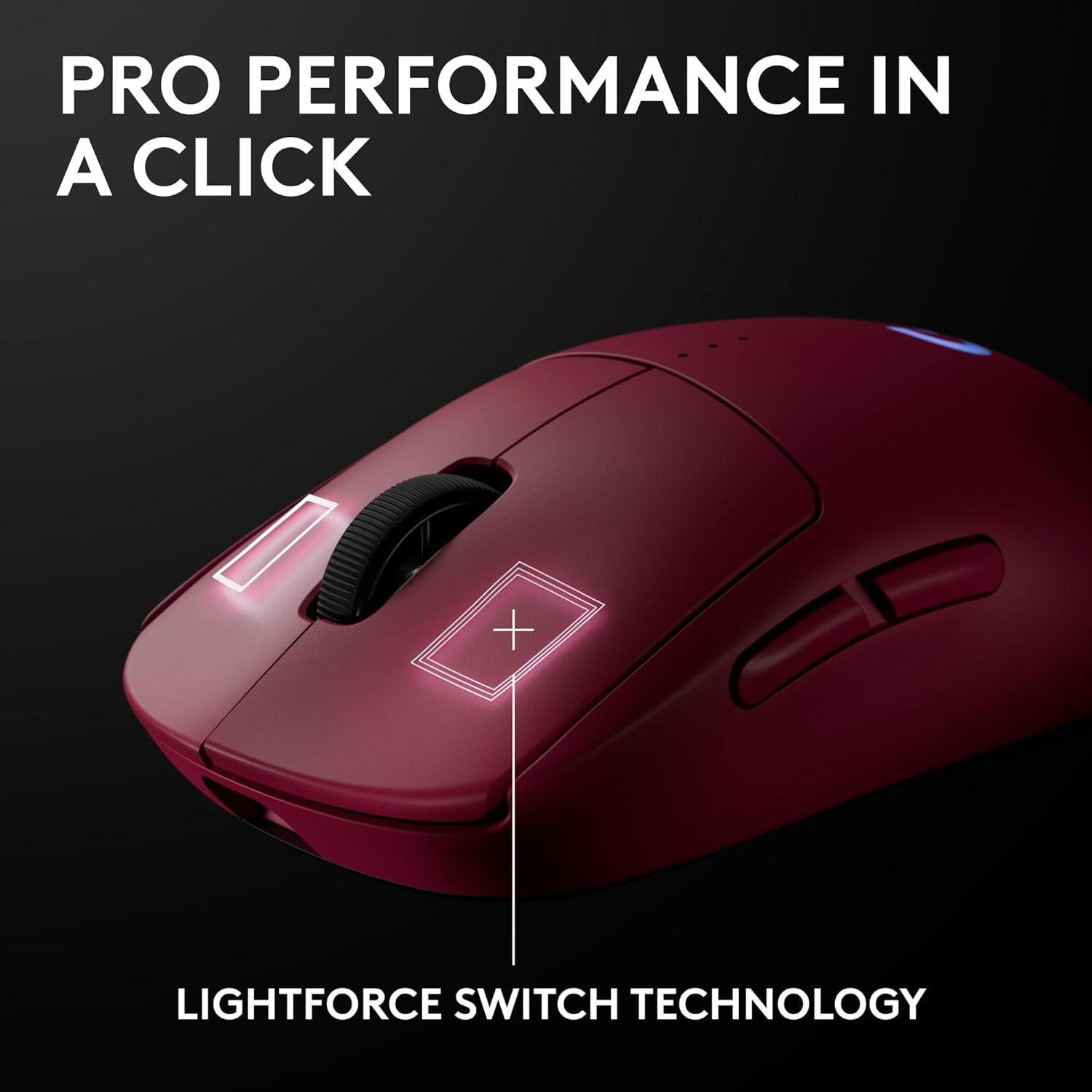imageLogitech G PRO 2 Lightspeed Wireless Gaming Mouse Right or LeftHanded Mouse with up to 4 Customizable and Switchable Magnetic Side Buttons 44K DPI Sensor USBC Charging for PCMac  BlackMagenta