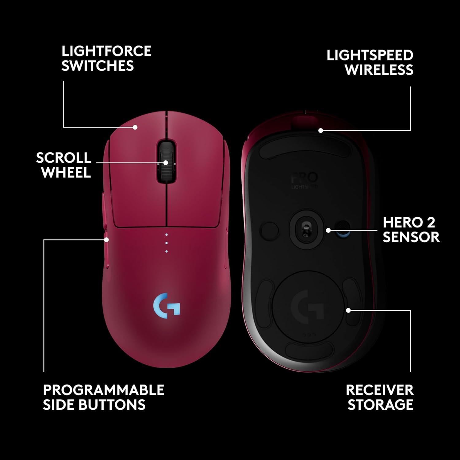 imageLogitech G PRO 2 Lightspeed Wireless Gaming Mouse Right or LeftHanded Mouse with up to 4 Customizable and Switchable Magnetic Side Buttons 44K DPI Sensor USBC Charging for PCMac  BlackMagenta