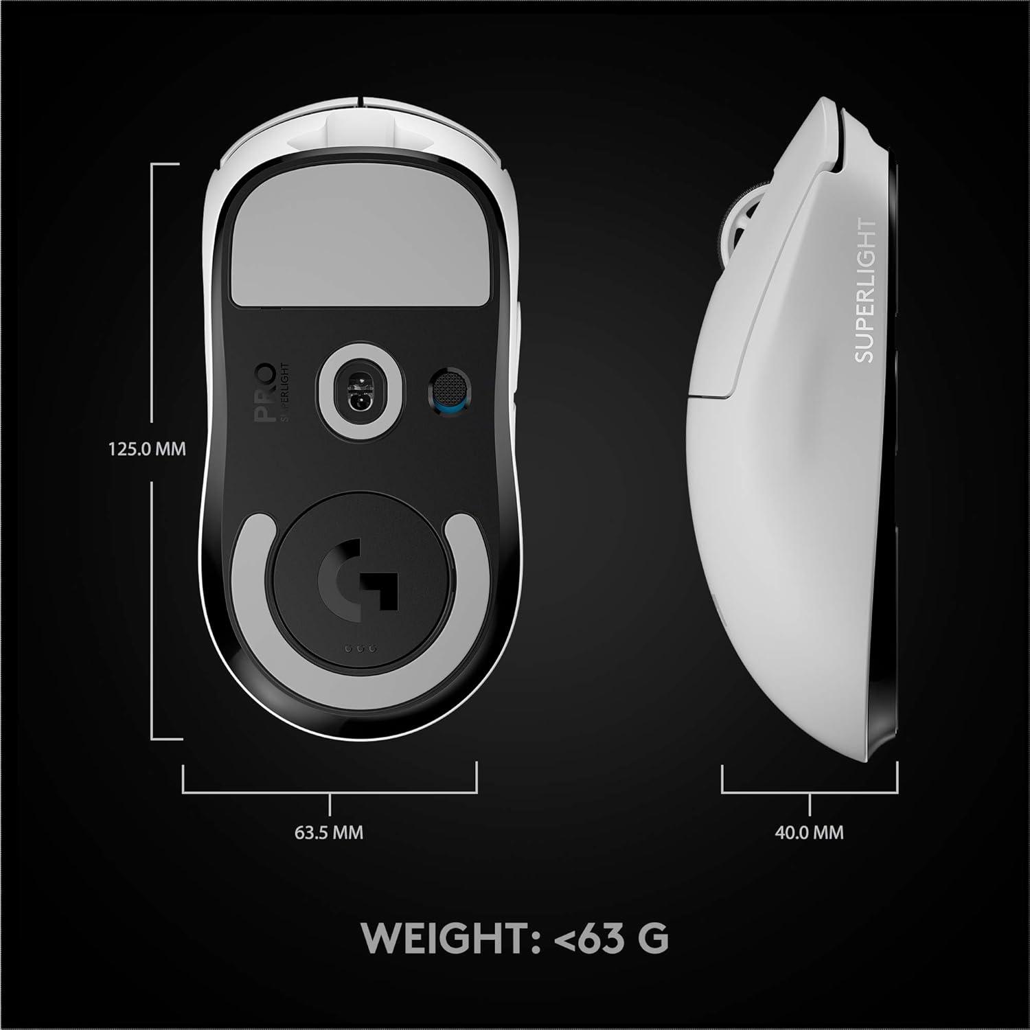imageLogitech G PRO X SUPERLIGHT Wireless Gaming Mouse UltraLightweight HERO 25K Sensor 25600 DPI 5 Programmable Buttons Long Battery Life Compatible with PC  Mac  WhiteWhite