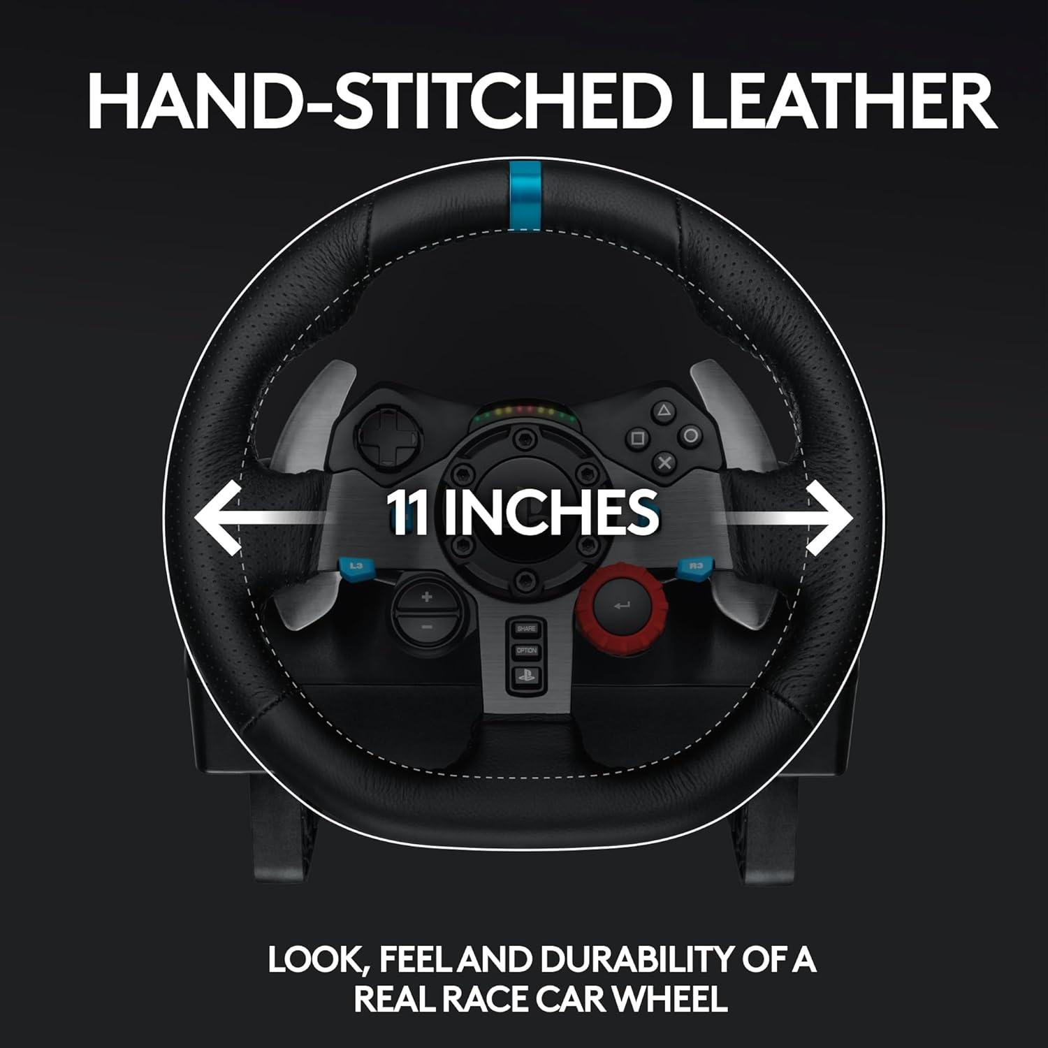 imageLogitech G29 Driving Force Racing Wheel and Floor Pedals Real Force Feedback Stainless Steel Paddle Shifters Leather Steering Wheel Cover for PS5 PS4 PC Mac  BlackWheel Kit