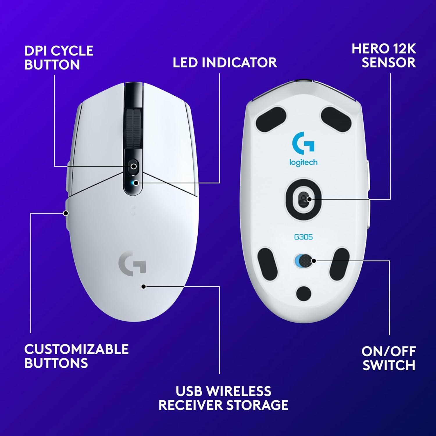 imageLogitech G305 LIGHTSPEED Wireless Gaming Mouse Hero 12K Sensor 12000 DPI Lightweight 6 Programmable Buttons 250h Battery Life OnBoard Memory PCMac  LilacWhite