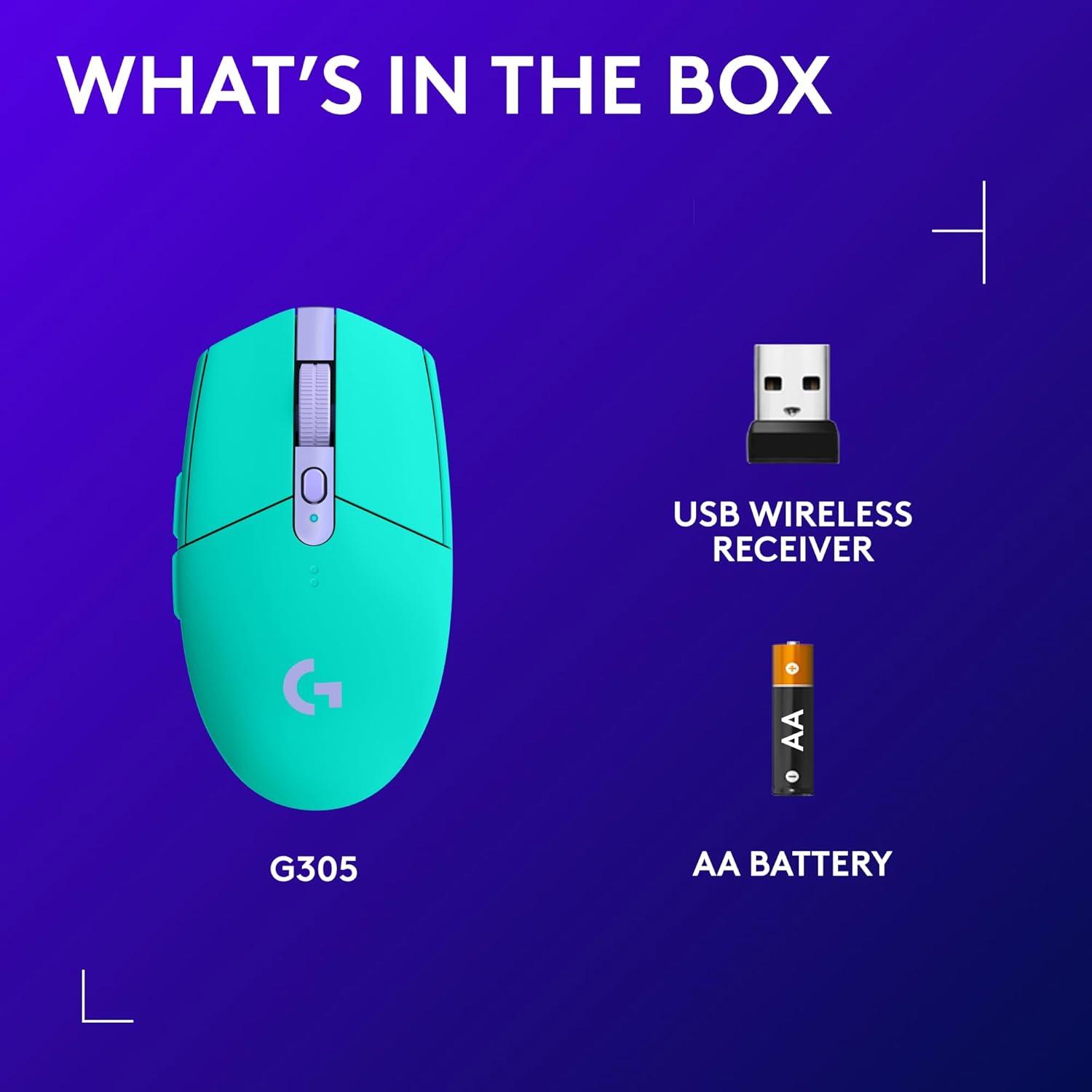 imageLogitech G305 LIGHTSPEED Wireless Gaming Mouse Hero 12K Sensor 12000 DPI Lightweight 6 Programmable Buttons 250h Battery Life OnBoard Memory PCMac  LilacMint