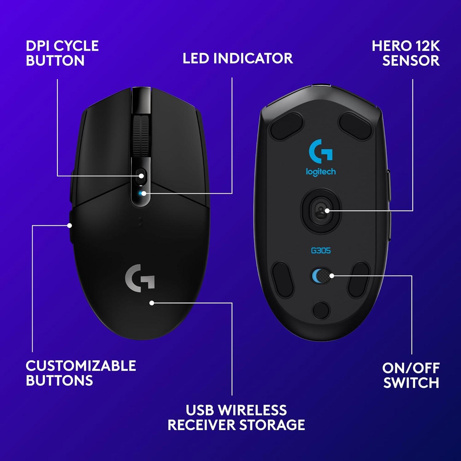 imageLogitech G305 LIGHTSPEED Wireless Gaming Mouse Hero 12K Sensor 12000 DPI Lightweight 6 Programmable Buttons 250h Battery Life OnBoard Memory PCMac  LilacBlack