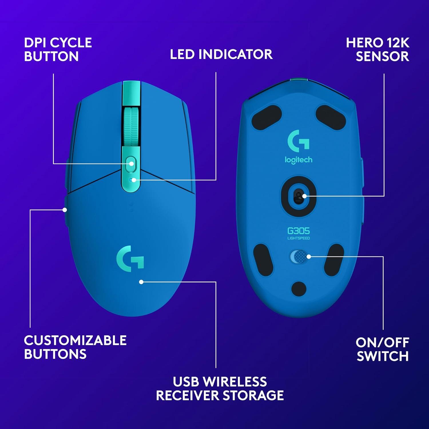 imageLogitech G305 LIGHTSPEED Wireless Gaming Mouse Hero 12K Sensor 12000 DPI Lightweight 6 Programmable Buttons 250h Battery Life OnBoard Memory PCMac  LilacBlue