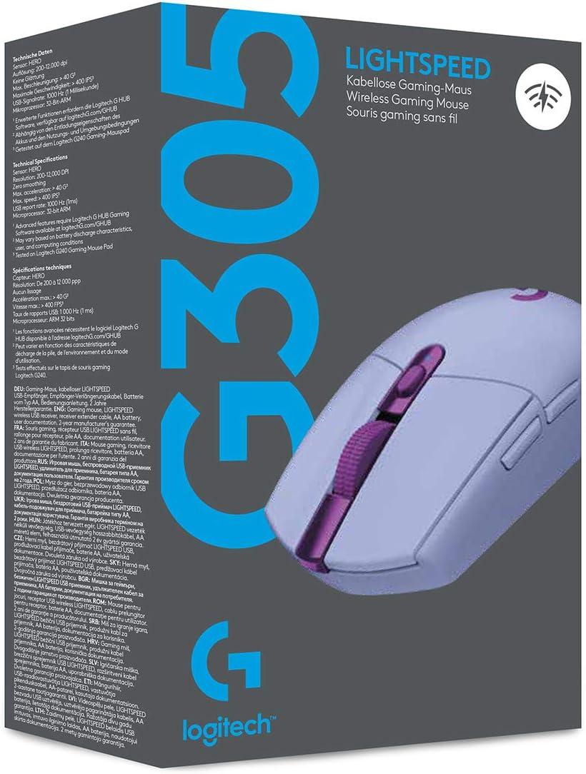 imageLogitech G305 LIGHTSPEED Wireless Gaming Mouse Hero 12K Sensor 12000 DPI Lightweight 6 Programmable Buttons 250h Battery Life OnBoard Memory PCMac  LilacLilac