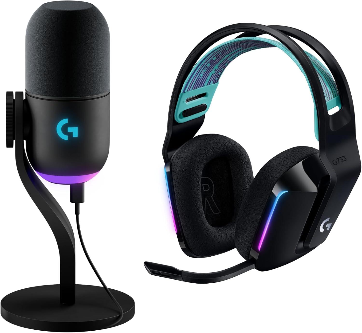 imageLogitech G733 LIGHTSPEED Wireless Gaming Headset with suspension headband LIGHTSYNC RGB Blue VOCE mic technology and PROG audio drivers  LilacBlack
