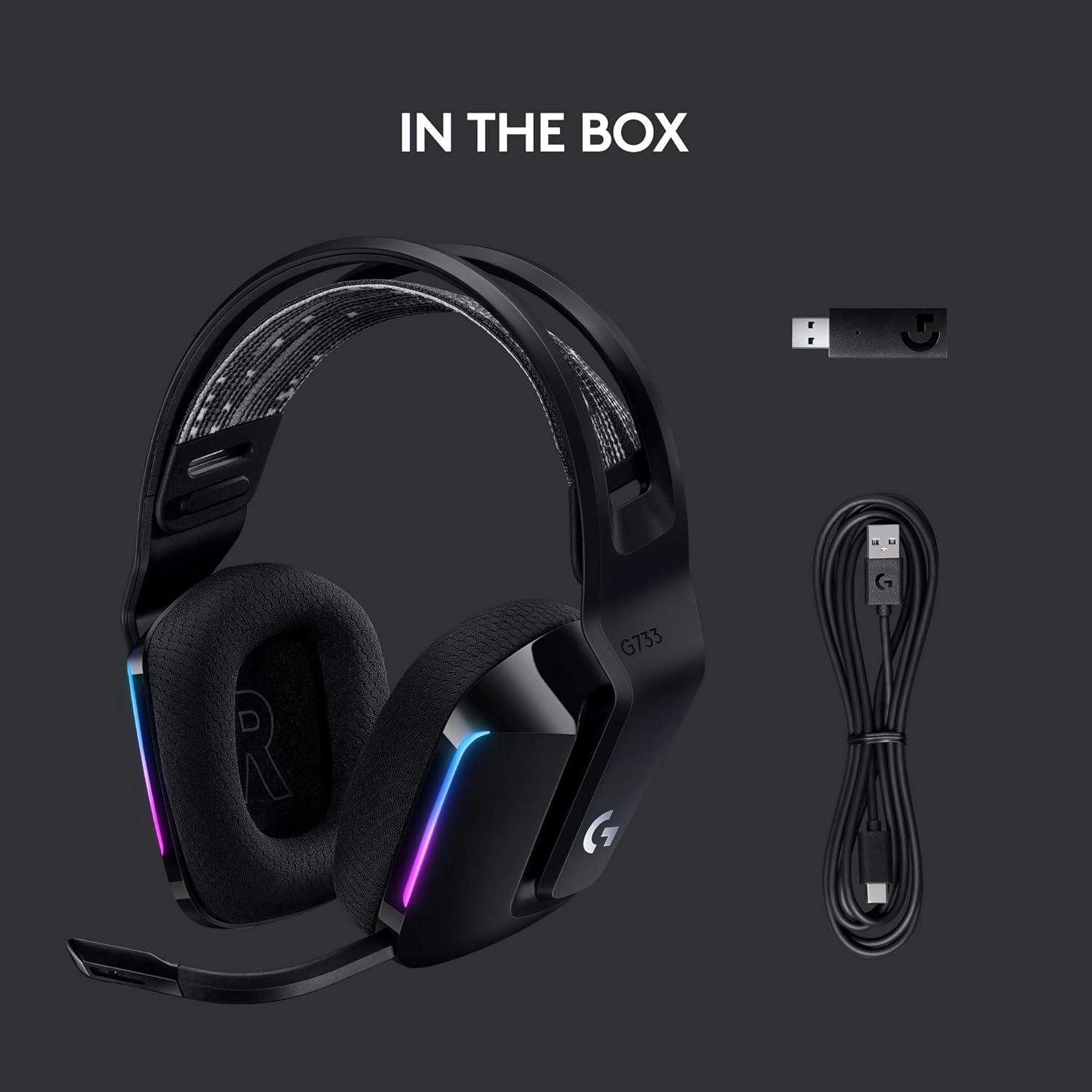imageLogitech G733 LIGHTSPEED Wireless Gaming Headset with suspension headband LIGHTSYNC RGB Blue VOCE mic technology and PROG audio drivers  LilacBlack