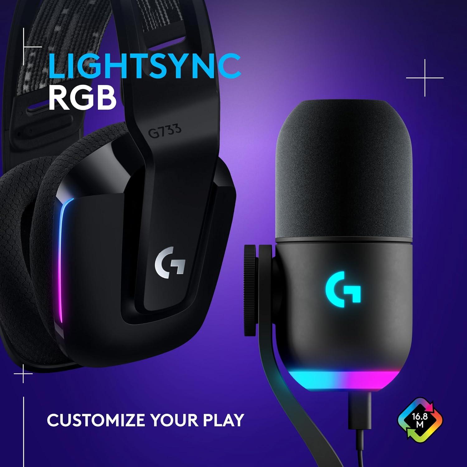 imageLogitech G733 LIGHTSPEED Wireless Gaming Headset with suspension headband LIGHTSYNC RGB Blue VOCE mic technology and PROG audio drivers  LilacBlack