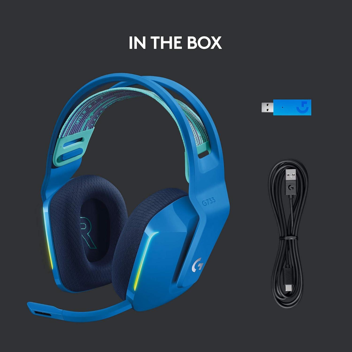 imageLogitech G733 LIGHTSPEED Wireless Gaming Headset with suspension headband LIGHTSYNC RGB Blue VOCE mic technology and PROG audio drivers  LilacBlue