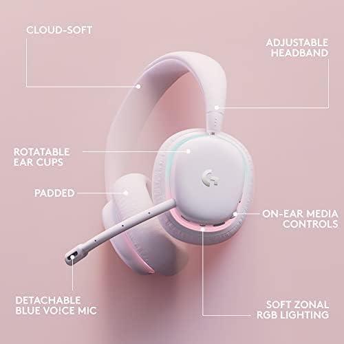 imageLogitech G735 Wireless Gaming Headset Customizable LIGHTSYNC RGB Lighting Bluetooth 35 MM Aux Compatible with PC Mobile Devices Detachable Mic  White Mist