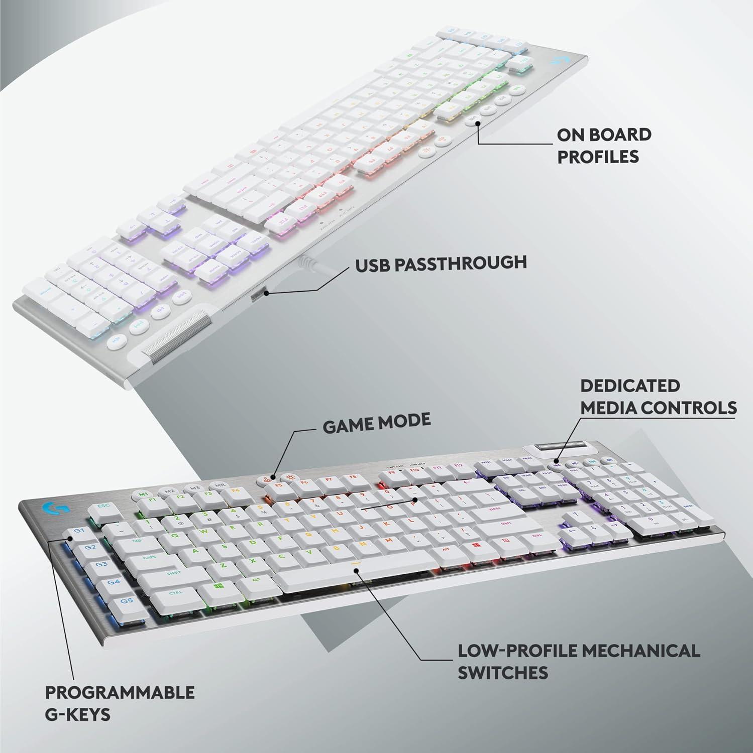 imageLogitech G915 TKL Tenkeyless Lightspeed Wireless RGB Mechanical Gaming Keyboard Low Profile Switch Options Lightsync RGB Advanced Wireless and Bluetooth Support  TactileWhite