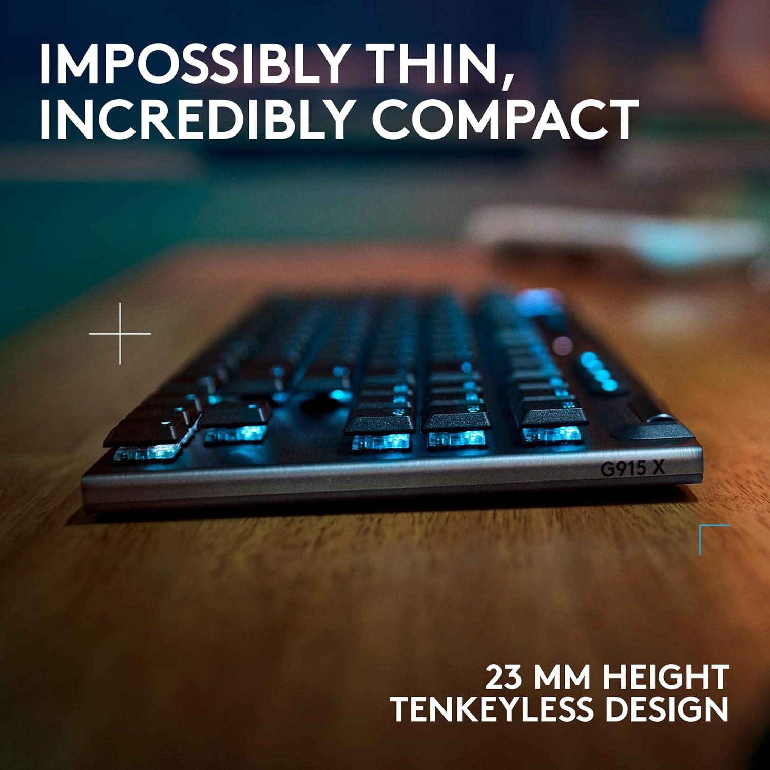 imageLogitech G915 X Lightspeed TKL Wireless Mechanical Gaming Keyboard DoubleShot PBT Keycaps Fully Programmable Keys RGB Backlit MacPC Gaming Keyboards Aluminum Finish GL Clicky Switches BlackBlack