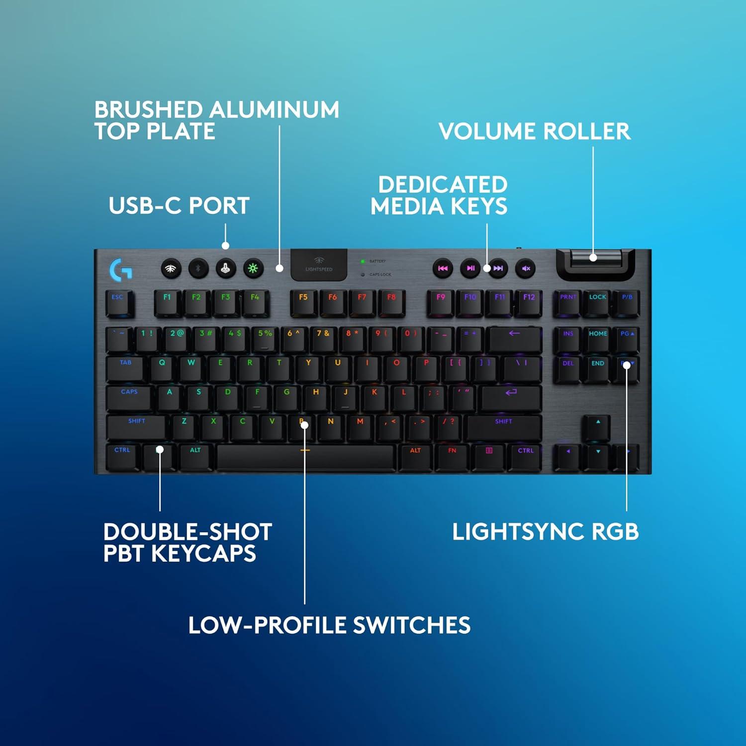 imageLogitech G915 X Lightspeed TKL Wireless Mechanical Gaming Keyboard DoubleShot PBT Keycaps Fully Programmable Keys RGB Backlit MacPC Gaming Keyboards Aluminum Finish GL Clicky Switches BlackBlack