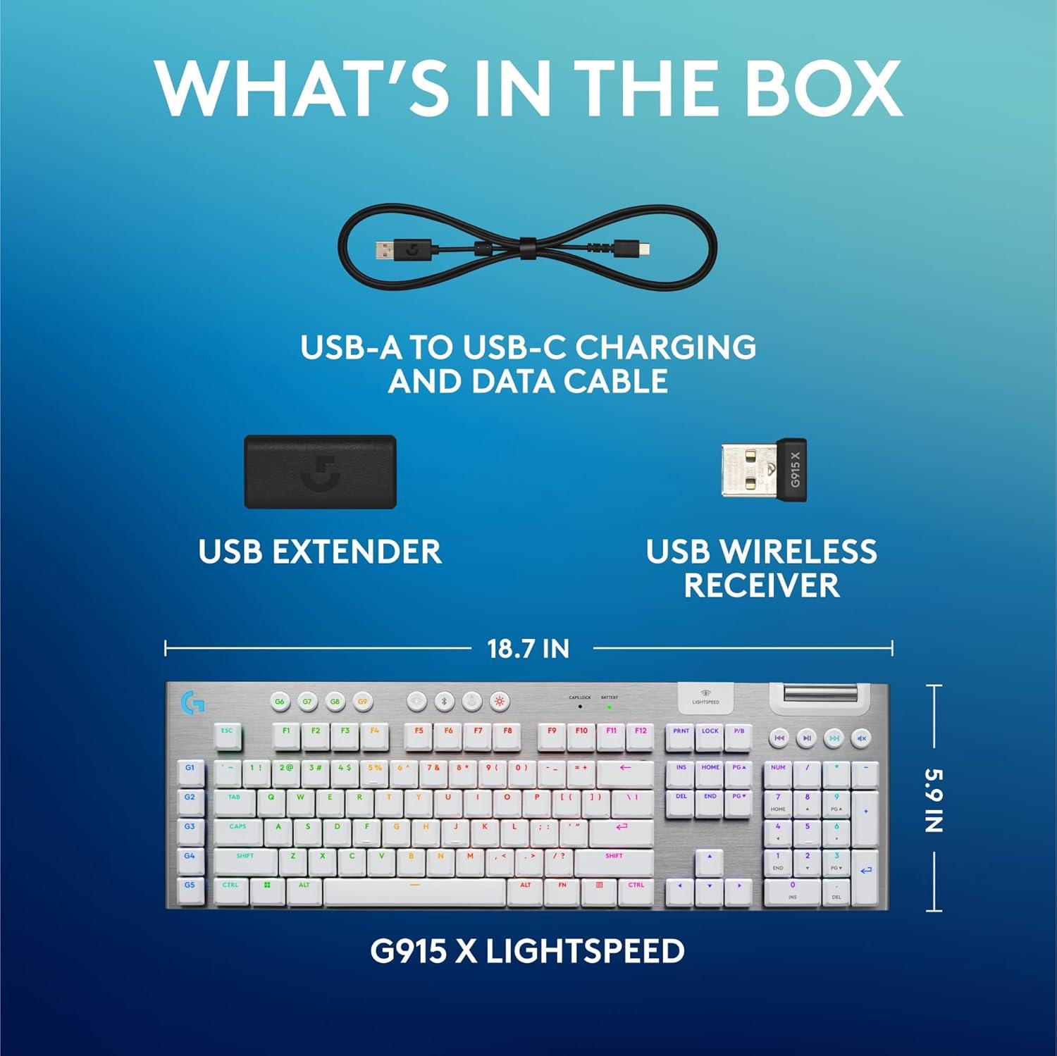 imageLogitech G915 X Lightspeed TKL Wireless Mechanical Gaming Keyboard DoubleShot PBT Keycaps Fully Programmable Keys RGB Backlit MacPC Gaming Keyboards Aluminum Finish GL Clicky Switches BlackWhite