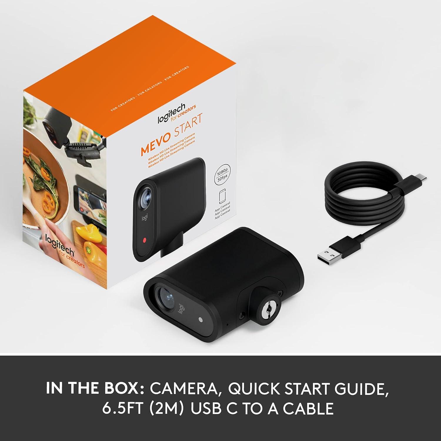 imageLogitech for Creators Mevo Start Wireless Live Streaming Camera 1080p HD Video Quality Intelligent App Control Stream via LTE or WiFi  Black1 Pack