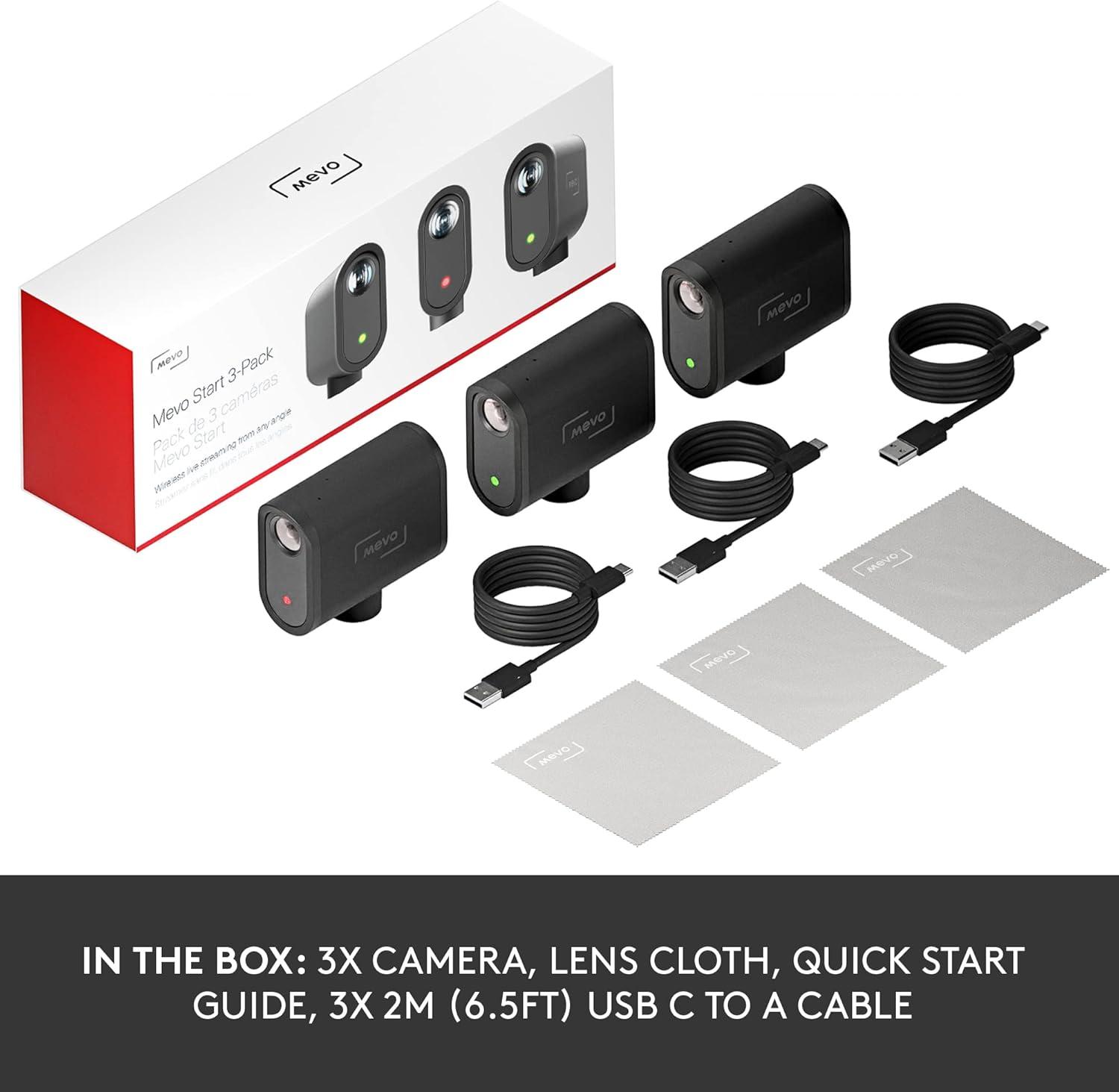imageLogitech for Creators Mevo Start Wireless Live Streaming Camera 1080p HD Video Quality Intelligent App Control Stream via LTE or WiFi  Black3 Pack