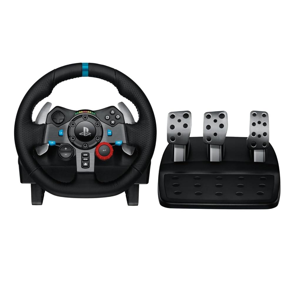 imageLogitech G29 Driving Force Racing Wheel and Floor Pedals Real Force Feedback Stainless Steel Paddle Shifters Leather Steering Wheel Cover for PS5 PS4 PC Mac  BlackWheel Kit