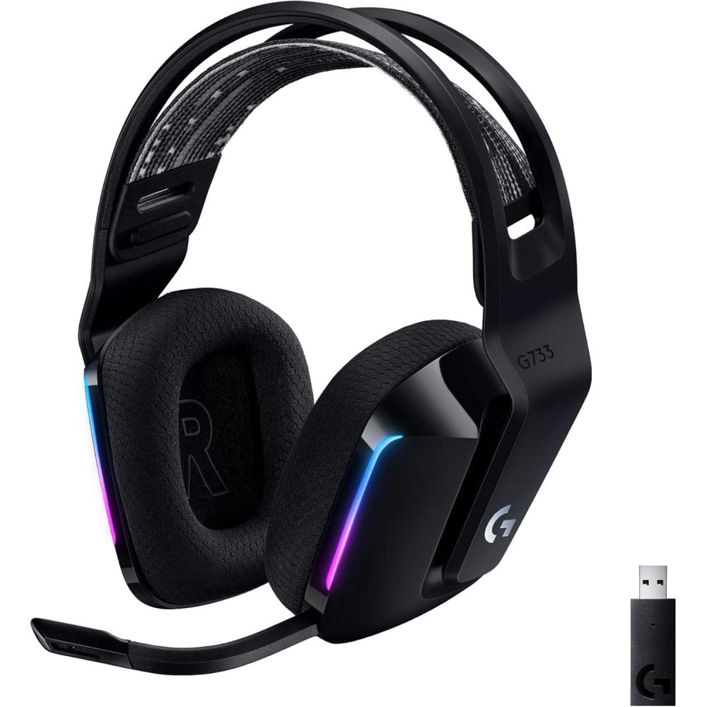 imageLogitech G733 LIGHTSPEED Wireless Gaming Headset with suspension headband LIGHTSYNC RGB Blue VOCE mic technology and PROG audio drivers  LilacBlack
