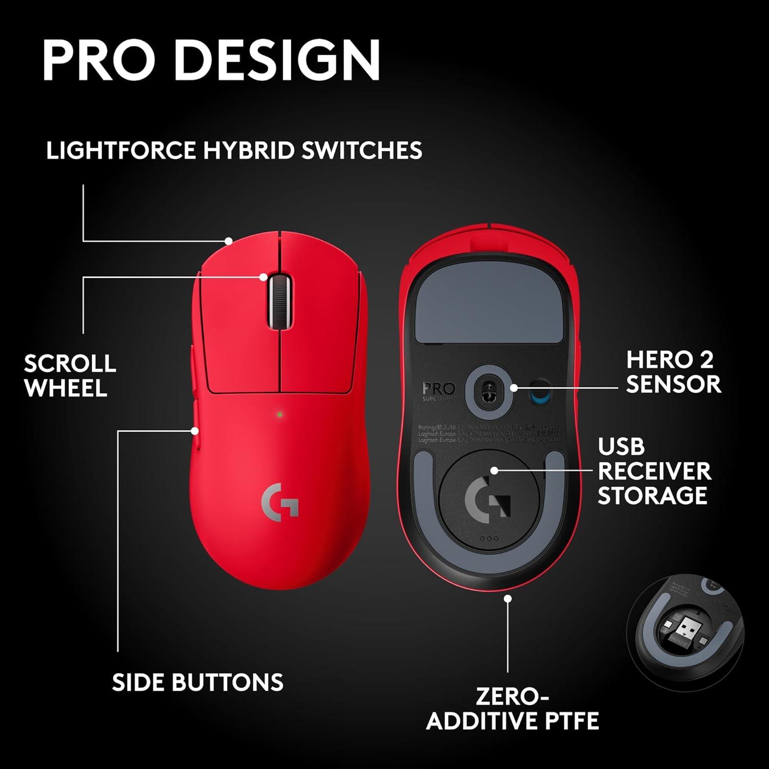 image:imageLogitech G PRO X Superlight 2 SE Wireless Gaming Mouse 60 g proGrade Mouse with 5 programmable Buttons 44K DPI Sensor 888 IPS 1 kHz Report Rate USBC Charging for PCMac WhiteRed