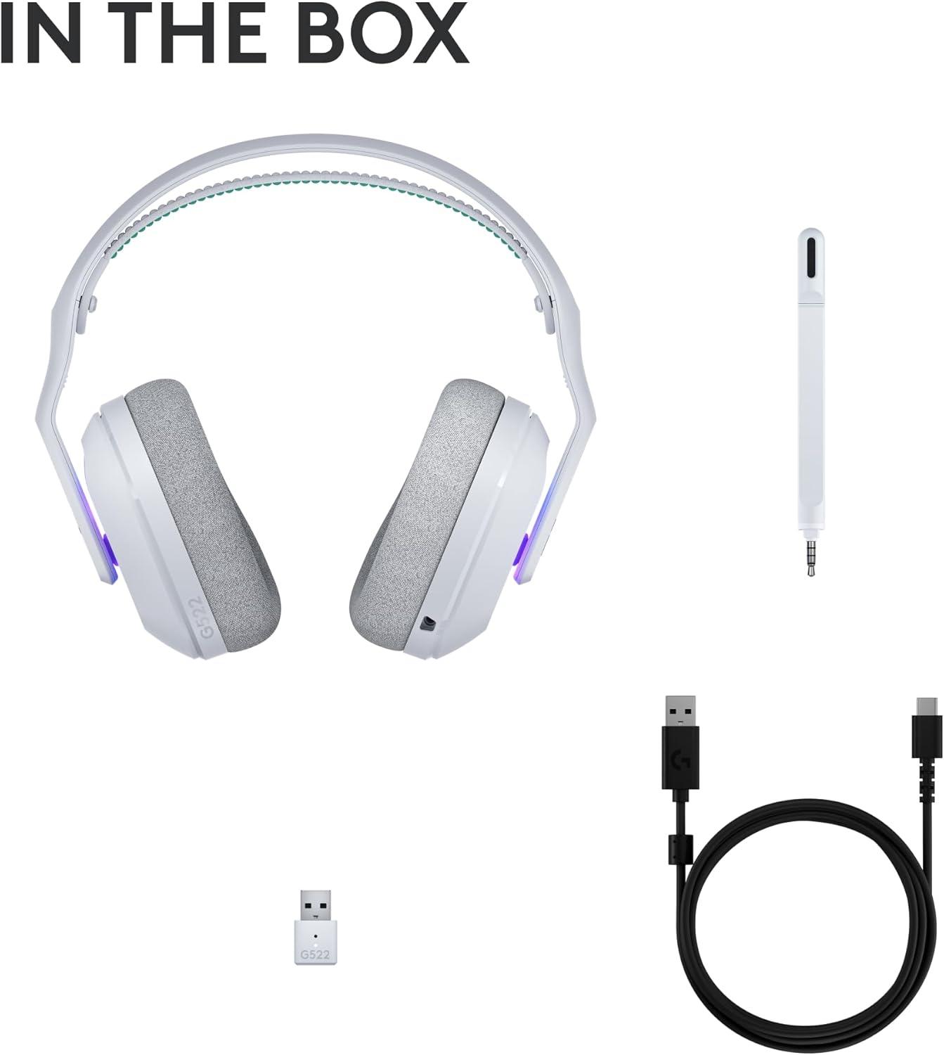 image:imageLogitech G522 Lightspeed Wireless Gaming Headset LIGHTSYNC RGB Full Bandwidth Mic amp Advanced Synchronized Audio TriConnectivity with Lightspeed Bluetooth USBA to USBC for PC WhiteWhite