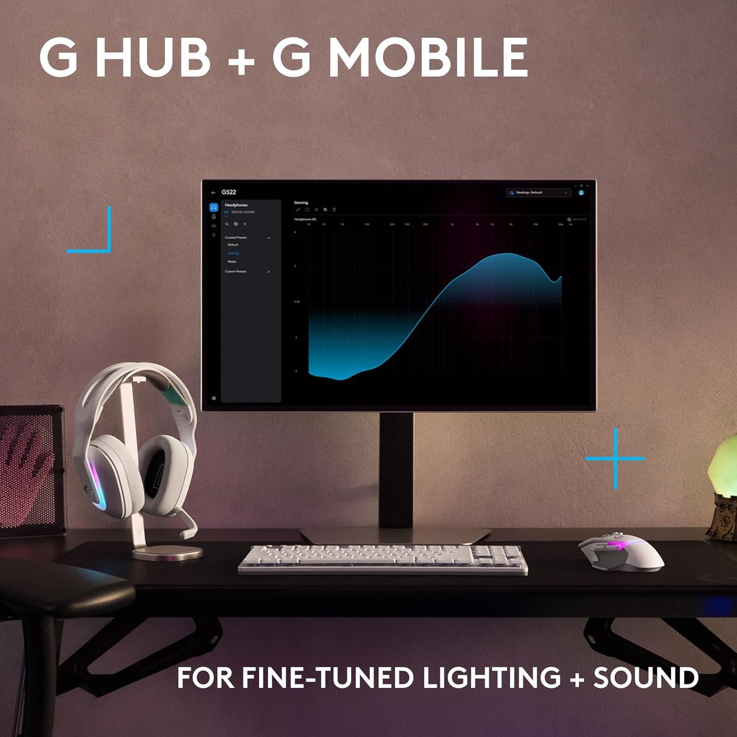 image:imageLogitech G522 Lightspeed Wireless Gaming Headset LIGHTSYNC RGB Full Bandwidth Mic amp Advanced Synchronized Audio TriConnectivity with Lightspeed Bluetooth USBA to USBC for PC WhiteWhite