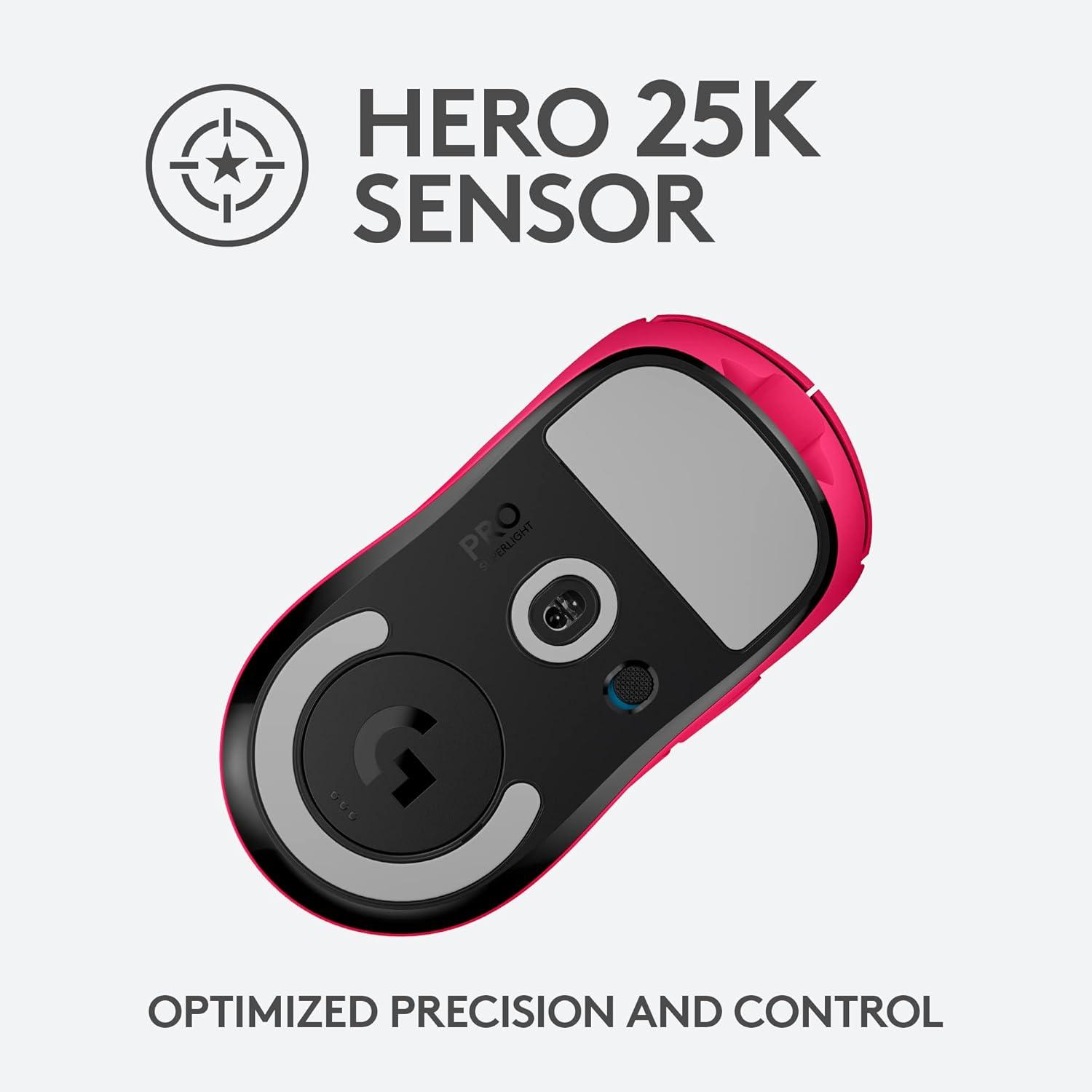 image:imageLogitech G PRO X Superlight Wireless Gaming Mouse UltraLightweight Hero 25K Sensor 25600 DPI 5 Programmable Buttons Long Battery Life Compatible with PCMac Magenta