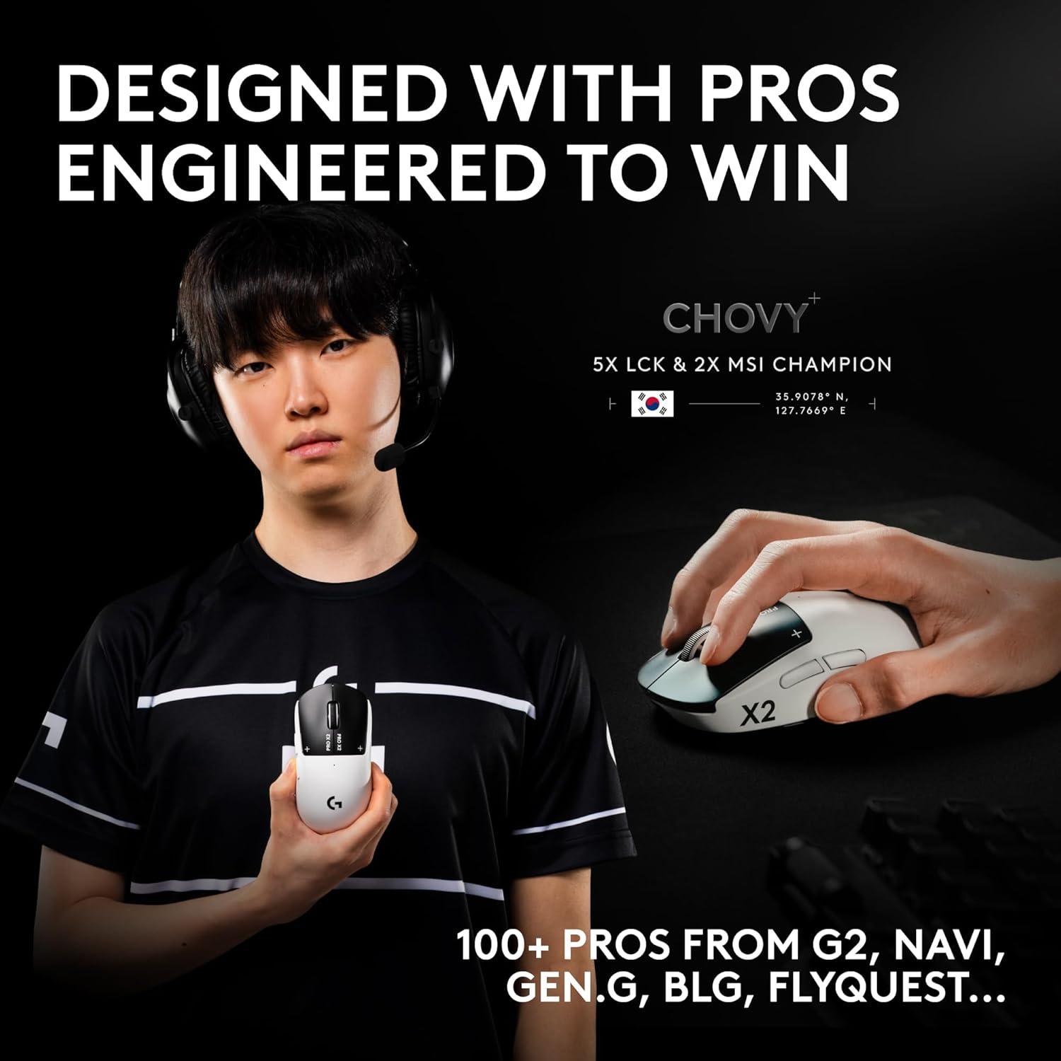 image:imageLogitech PRO X2 SUPERSTRIKE Lightspeed Wireless Gaming Mouse UltraFast Performance Ultra Lightweight 61 g Customizable Click Haptics USBC Charging for PCMacLaptop White