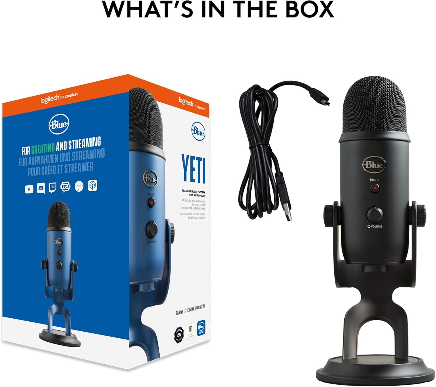 image:imageLogitech Creators Blue Yeti USB Microphone for Gaming Streaming Podcast YouTube Discord PC Studio Sound Plug amp PlaySilverBlackout