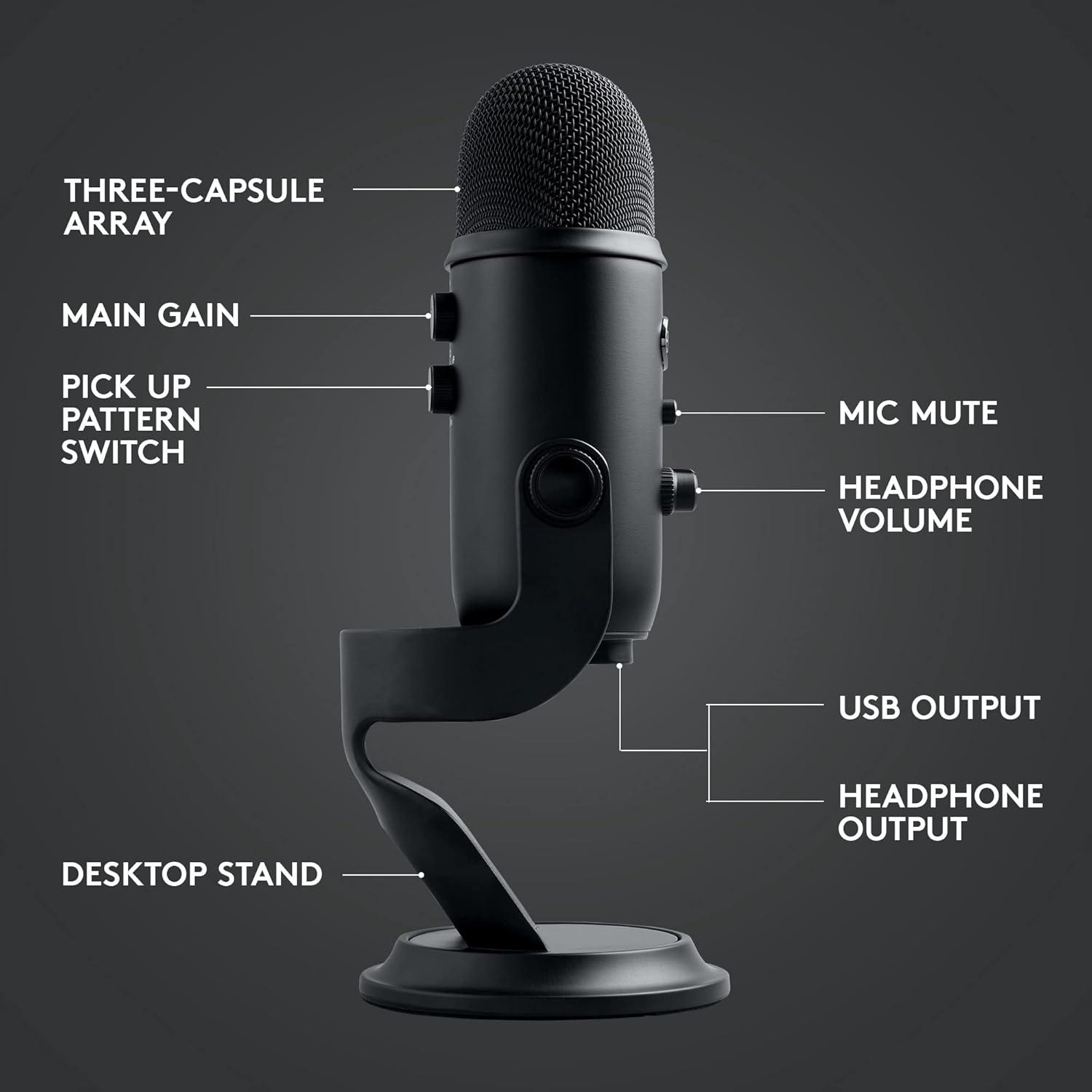 image:imageLogitech Creators Blue Yeti USB Microphone for Gaming Streaming Podcast YouTube Discord PC Studio Sound Plug amp PlaySilverBlackout