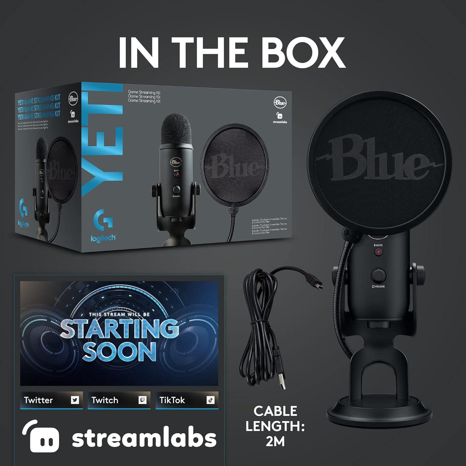 image:imageLogitech Creators Blue Yeti USB Microphone for Gaming Streaming Podcast YouTube Discord PC Studio Sound Plug amp PlaySilverBlackout