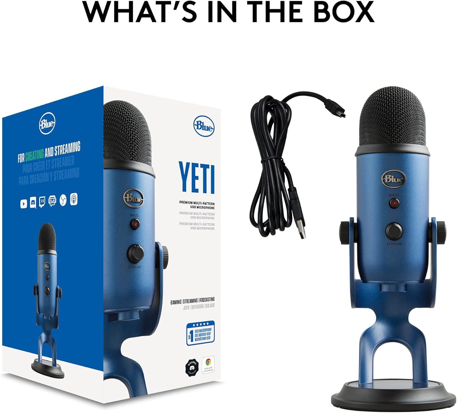 image:imageLogitech Creators Blue Yeti USB Microphone for Gaming Streaming Podcast YouTube Discord PC Studio Sound Plug amp PlaySilverMidnight Blue