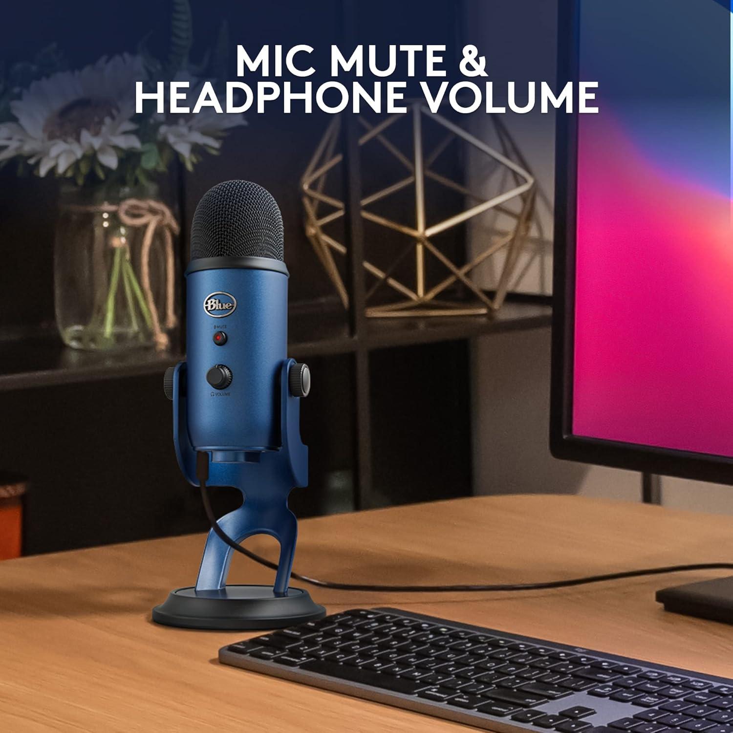 image:imageLogitech Creators Blue Yeti USB Microphone for Gaming Streaming Podcast YouTube Discord PC Studio Sound Plug amp PlaySilverMidnight Blue