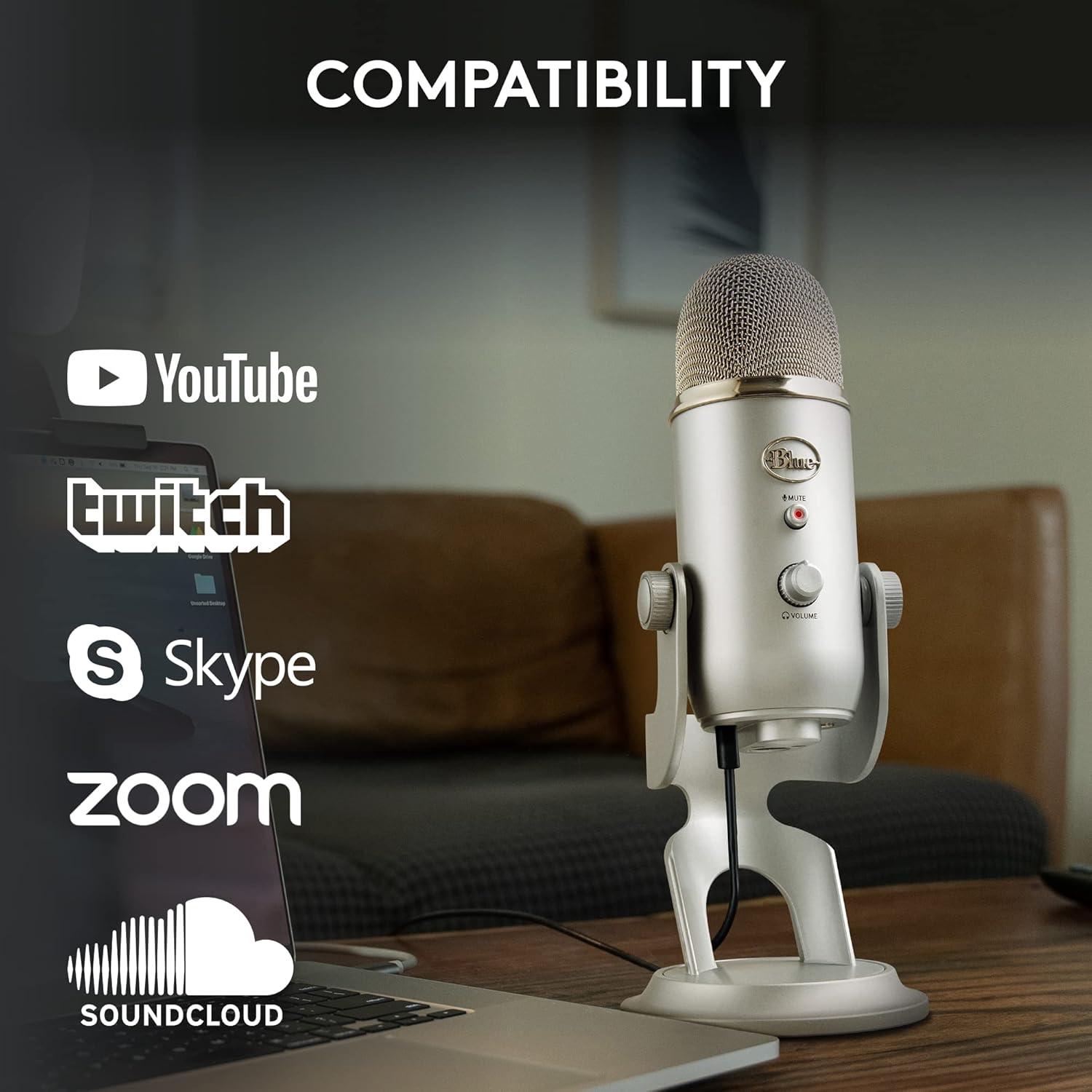 image:imageLogitech Creators Blue Yeti USB Microphone for Gaming Streaming Podcast YouTube Discord PC Studio Sound Plug amp PlaySilverSilver