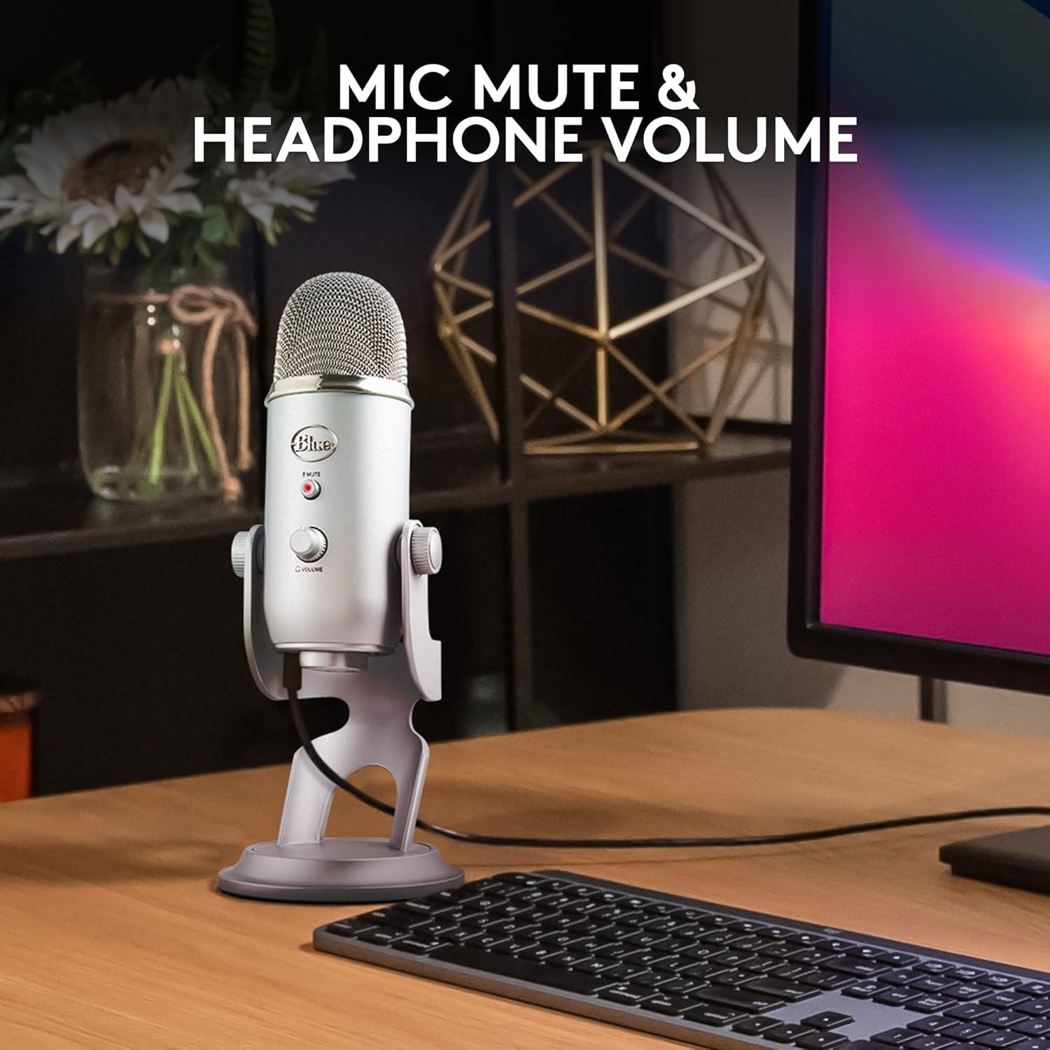 image:imageLogitech Creators Blue Yeti USB Microphone for Gaming Streaming Podcast YouTube Discord PC Studio Sound Plug amp PlaySilverSilver