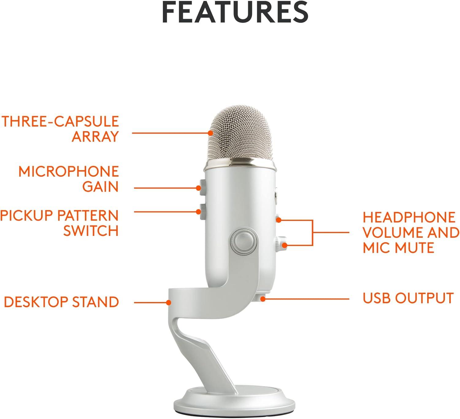 image:imageLogitech Creators Blue Yeti USB Microphone for Gaming Streaming Podcast YouTube Discord PC Studio Sound Plug amp PlaySilverSilver