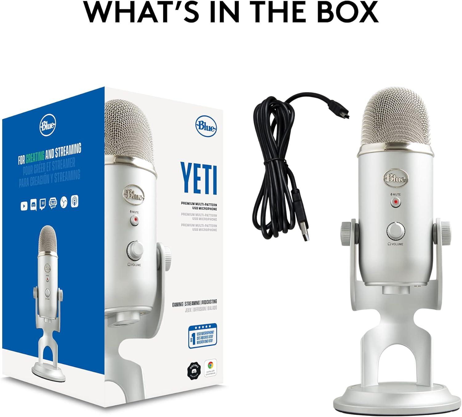 image:imageLogitech Creators Blue Yeti USB Microphone for Gaming Streaming Podcast YouTube Discord PC Studio Sound Plug amp PlaySilverSilver