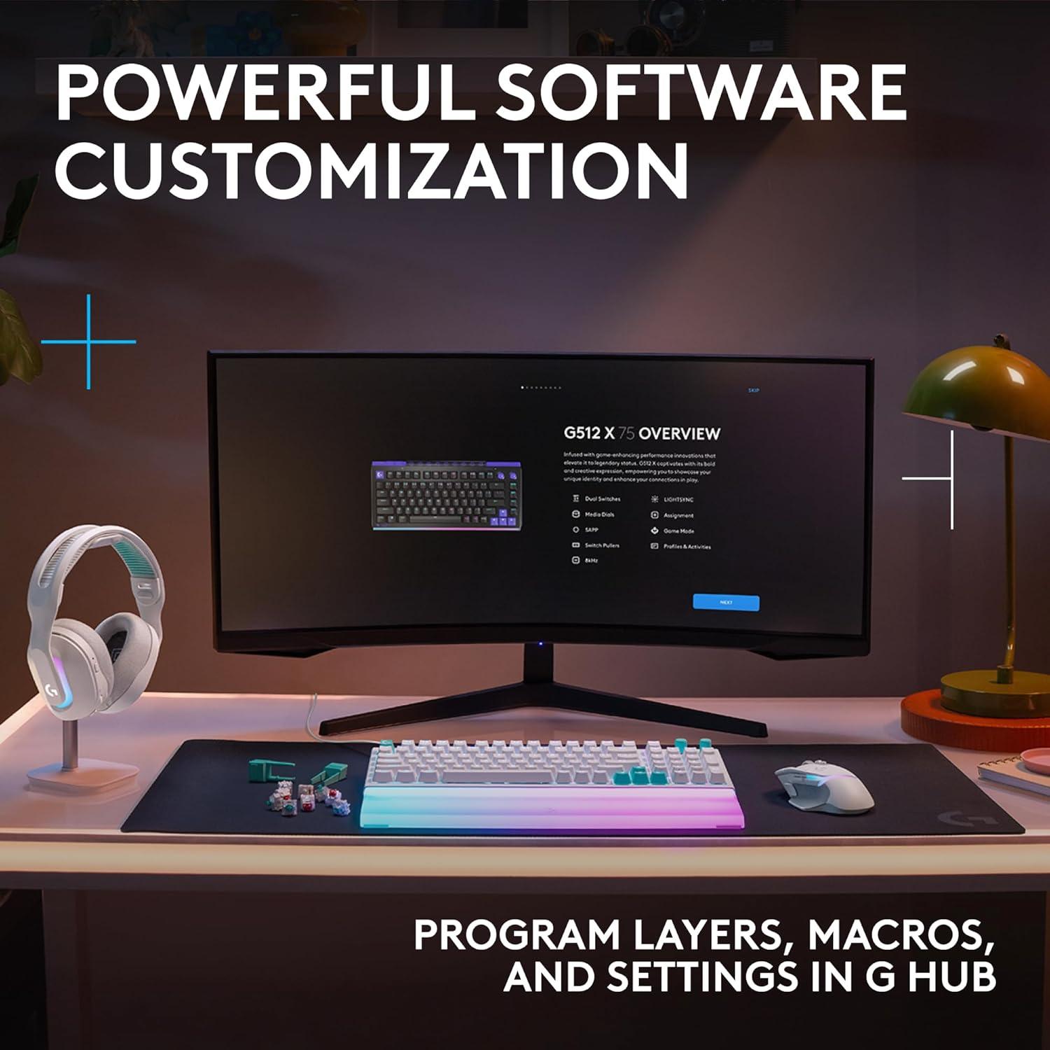 image:imageLogitech G512 X 75 Dual SWAP HotSwappable TMR AnalogMechanical Gaming Keyboard Tactile 8K Polling Rate Custom Actuation 0140 mm Rapid Trigger LIGHTSYNC RGB Wired PC Mac BlackWhite