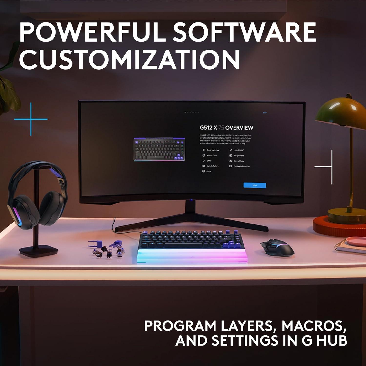 image:imageLogitech G512 X 75 Dual SWAP HotSwappable TMR AnalogMechanical Gaming Keyboard Tactile 8K Polling Rate Custom Actuation 0140 mm Rapid Trigger LIGHTSYNC RGB Wired PC Mac BlackBlack