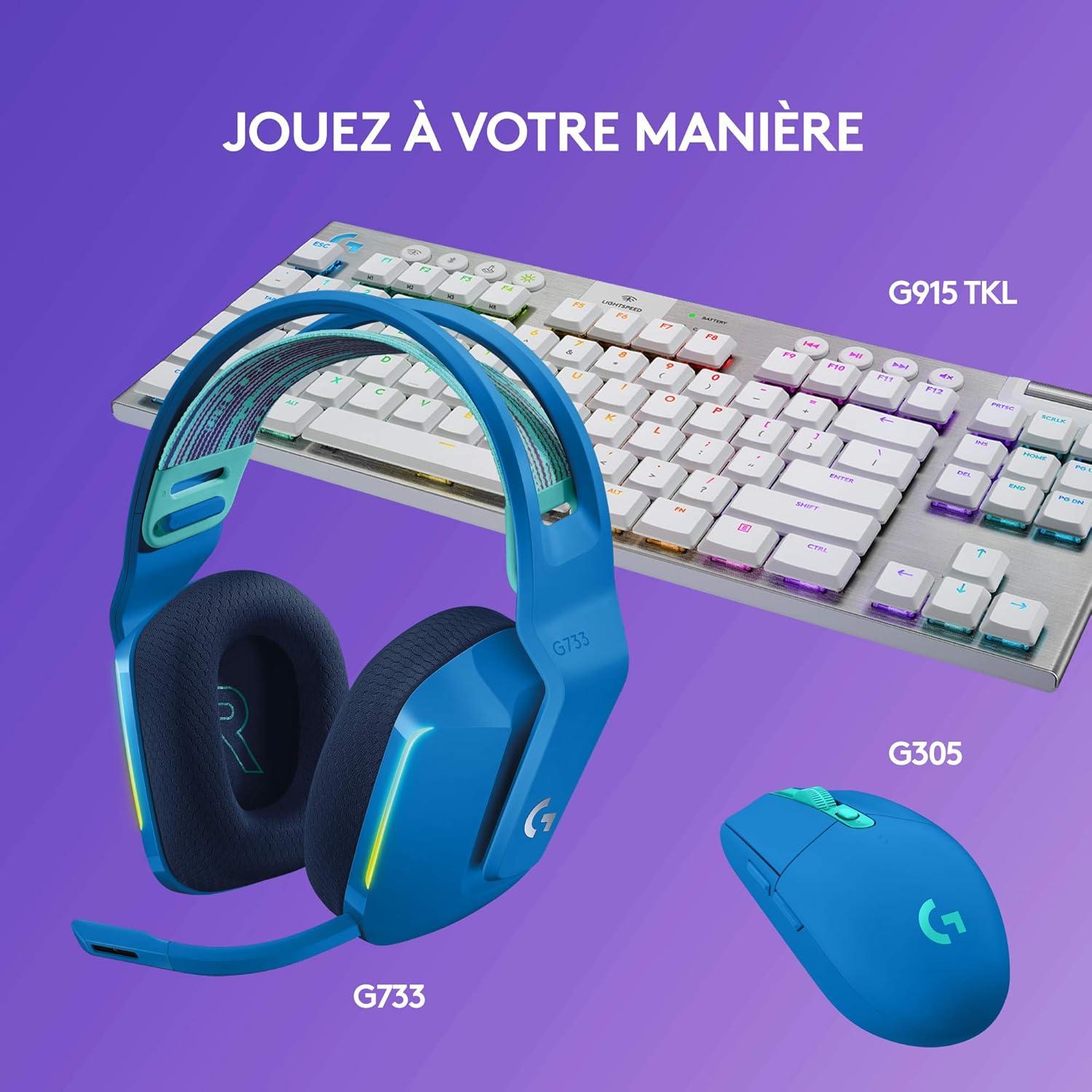 imageLogitech G G522 LIGHTSPEED casque gaming sans fil LIGHTSYNC RVB micro bande passante complte et audio synchronis avanc triple connectivit LIGHTSPEED Bluetooth USBA vers USBC pour PCBlancBleu