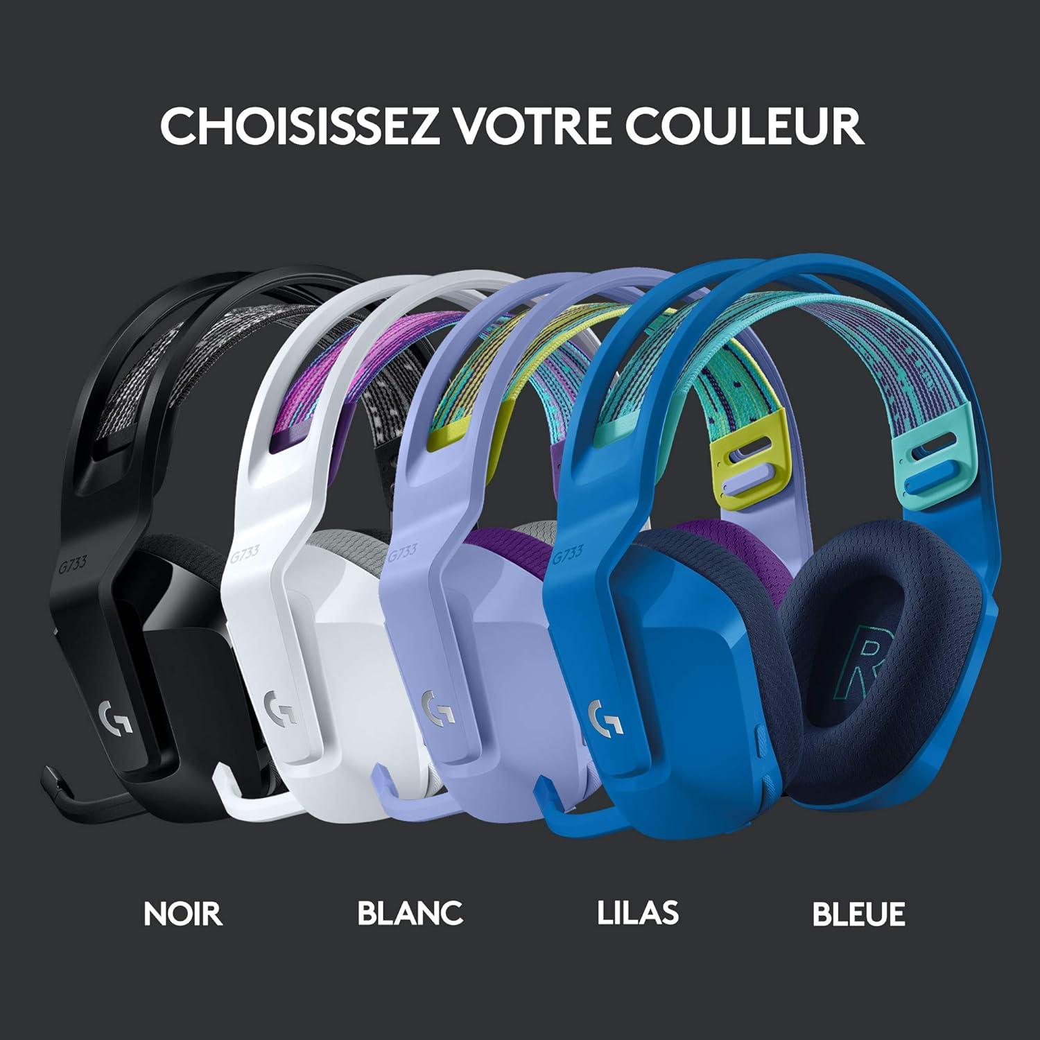 imageLogitech G G522 LIGHTSPEED casque gaming sans fil LIGHTSYNC RVB micro bande passante complte et audio synchronis avanc triple connectivit LIGHTSPEED Bluetooth USBA vers USBC pour PCBlancLila