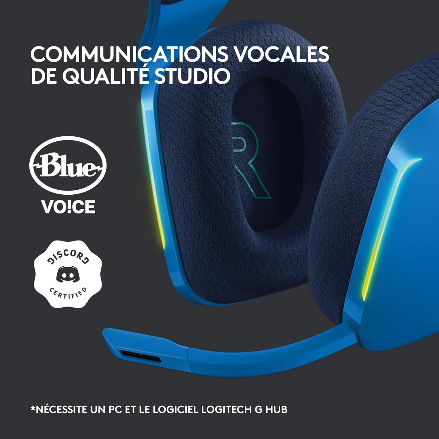 imageLogitech G G522 LIGHTSPEED casque gaming sans fil LIGHTSYNC RVB micro bande passante complte et audio synchronis avanc triple connectivit LIGHTSPEED Bluetooth USBA vers USBC pour PCBlancBleu