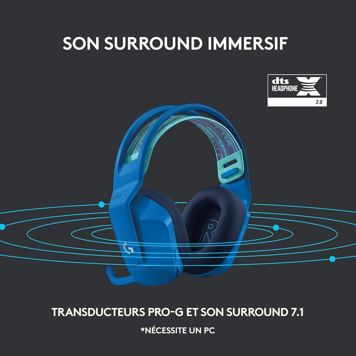 imageLogitech G G522 LIGHTSPEED casque gaming sans fil LIGHTSYNC RVB micro bande passante complte et audio synchronis avanc triple connectivit LIGHTSPEED Bluetooth USBA vers USBC pour PCBlancBleu