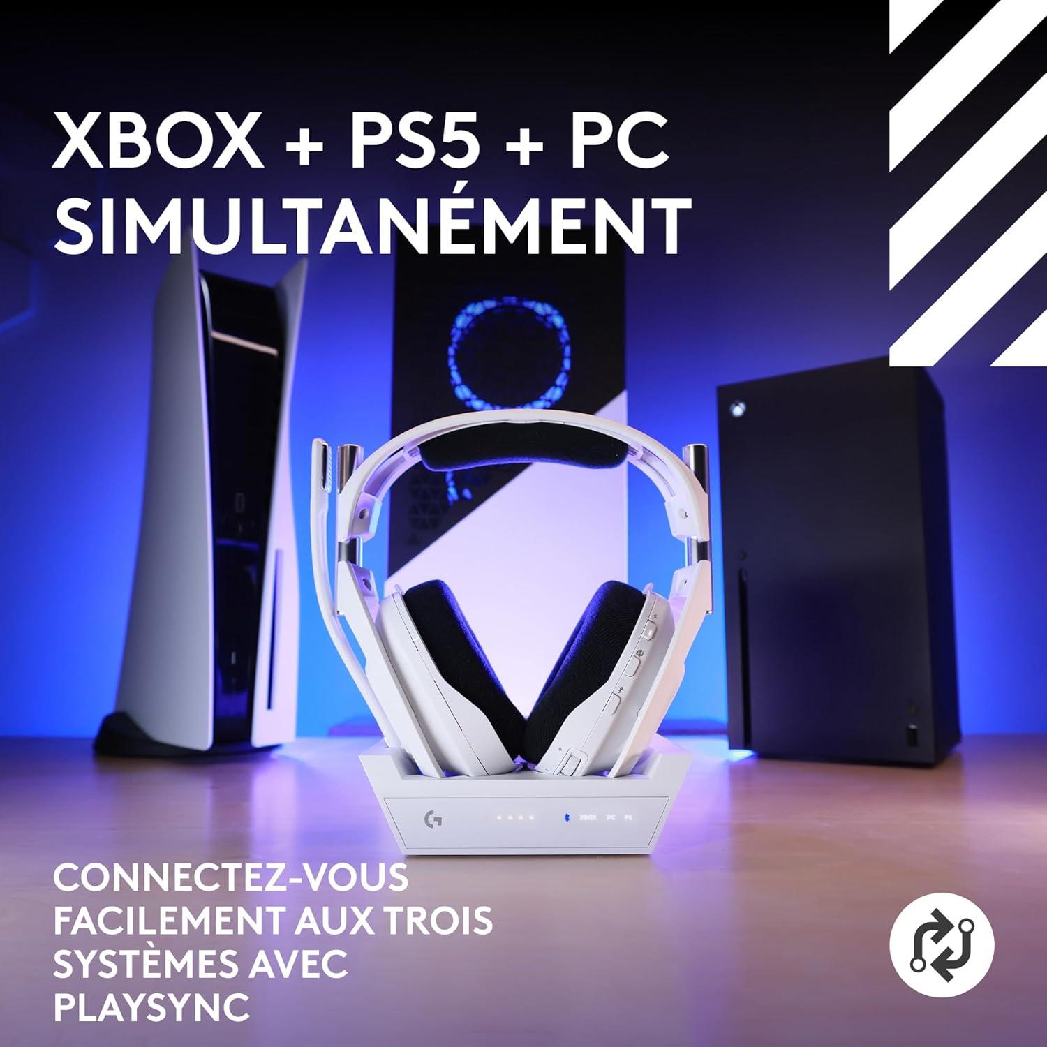imageLogitech G Astro A50 X LIGHTSPEED casque gaming sans fil base PROG GRAPHNE PLAYSYNC pour la Xbox Series XS PS5 PCMac Nintentdo Switch 2 Bluetooth dispositif de relais HDMI 21 NoirBlanc