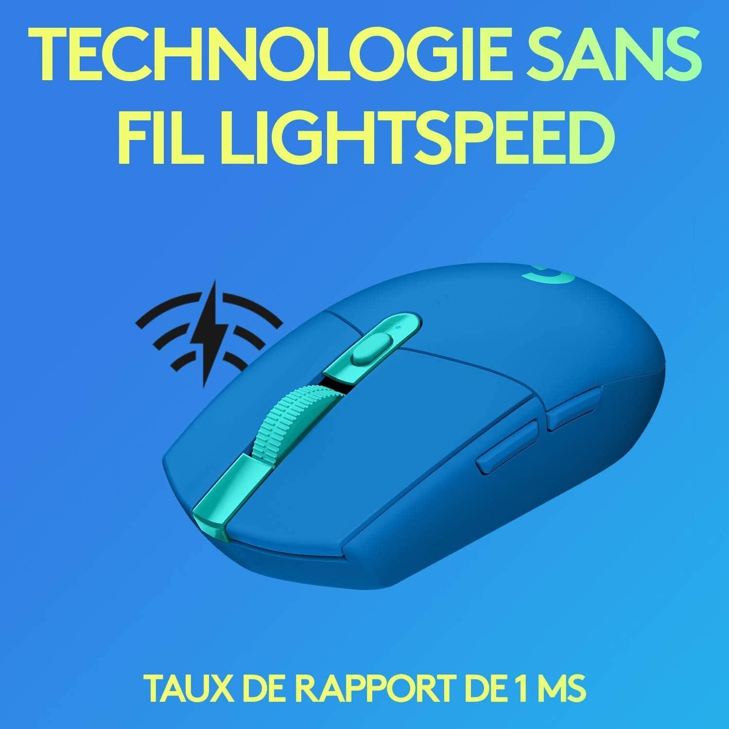 imageLogitech G G309 LIGHTSPEED Souris gaming sans fil Logitech lgre switchs hybrides LIGHTFORCE capteur HERO 25K autonomie de ampgt300 heures avec une pile AA 6 boutons programmables PCMac BlancBleu