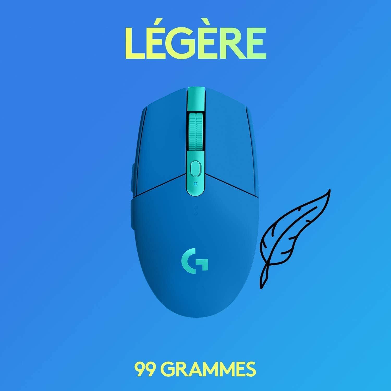 imageLogitech G G309 LIGHTSPEED Souris gaming sans fil Logitech lgre switchs hybrides LIGHTFORCE capteur HERO 25K autonomie de ampgt300 heures avec une pile AA 6 boutons programmables PCMac BlancBleu