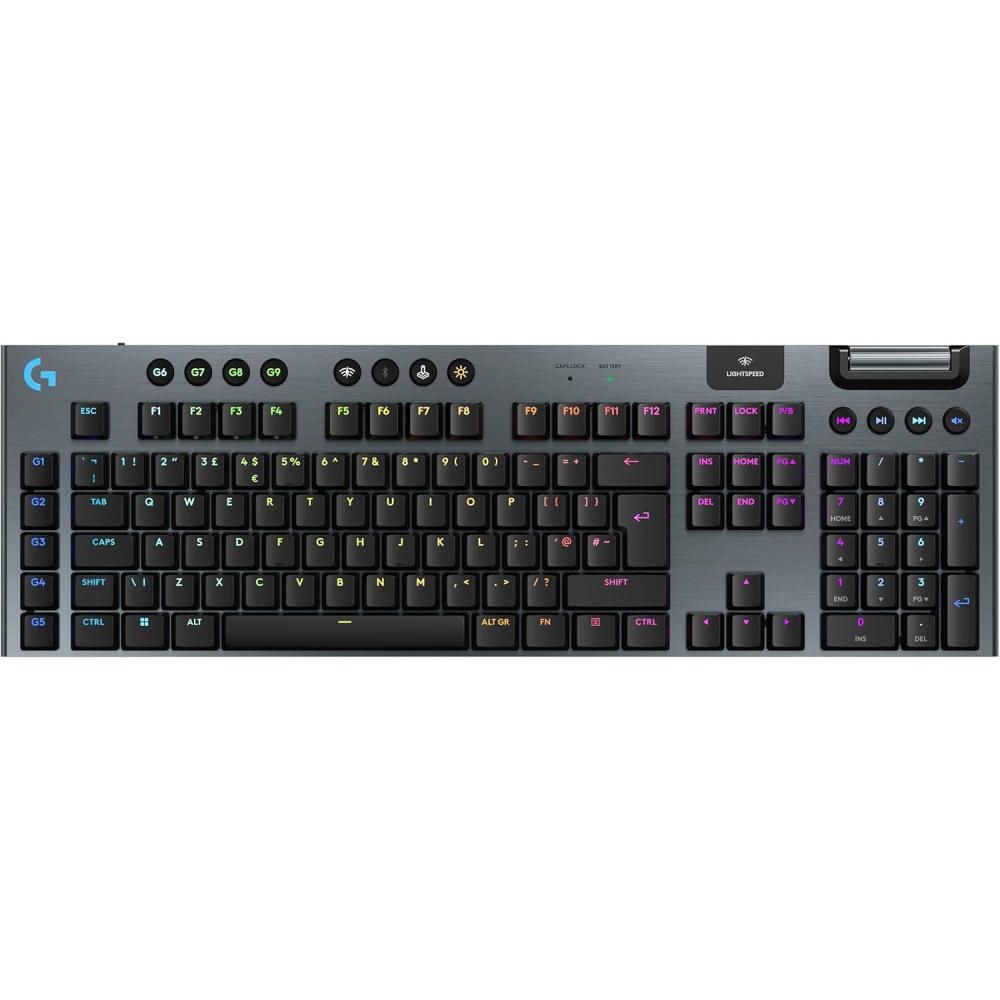 imageLogitech G G915 X Lightspeed Clavier de Jeu sans Fil Profil Bas Touches PBT Double tir Touches entirement programmables rtroclairage RVB GL Brown Linear US INTL QWERTY Noir
